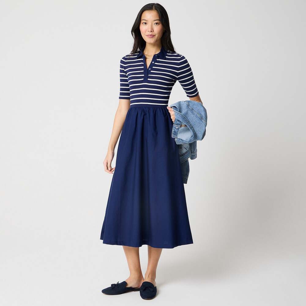 J.Crew Petite Striped Collared Knit Dress Navy Preppy Retro A Line XL NWT